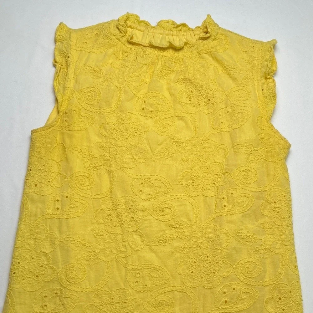 Nanette Lepore Womens Eyelet Ruffle Neck Sleeveless Shift Dress Size 2 Yellow - Picture 9 of 11
